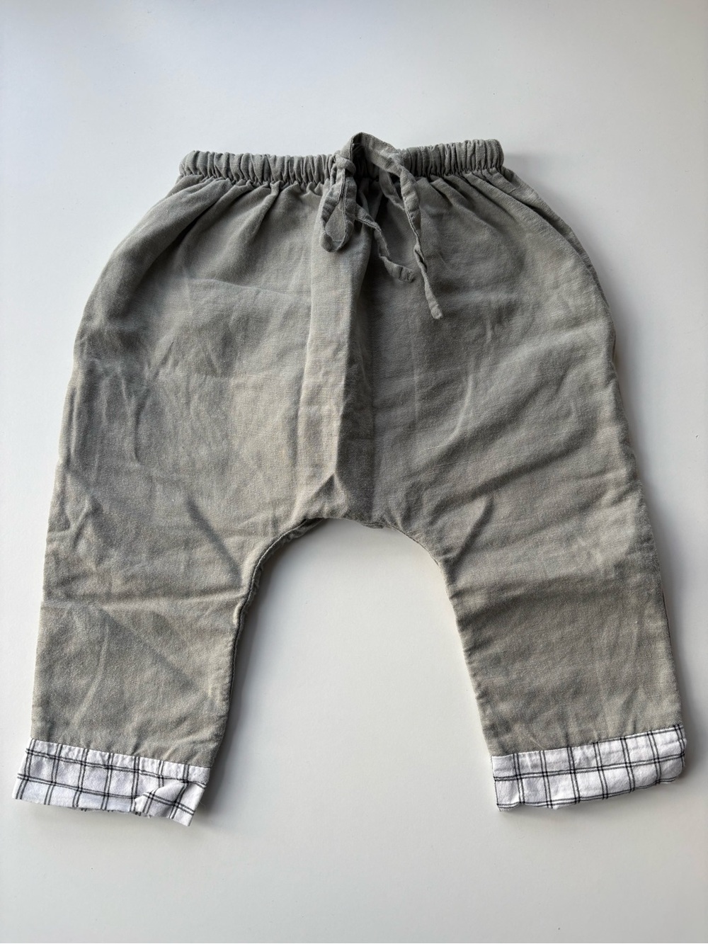 La Coqueta Alex Pants in Light Olive Green/Gray with Plaid Cuffs